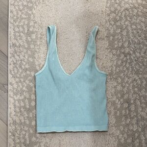 Sky Blue Ribbed V-Neck Crop Top